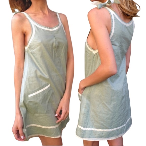 rag & bone Dresses & Skirts - Y2K Rag & Bone Green Cream Linen Sleeveless Babydoll Mini Dress / Tunic • 2 / XS